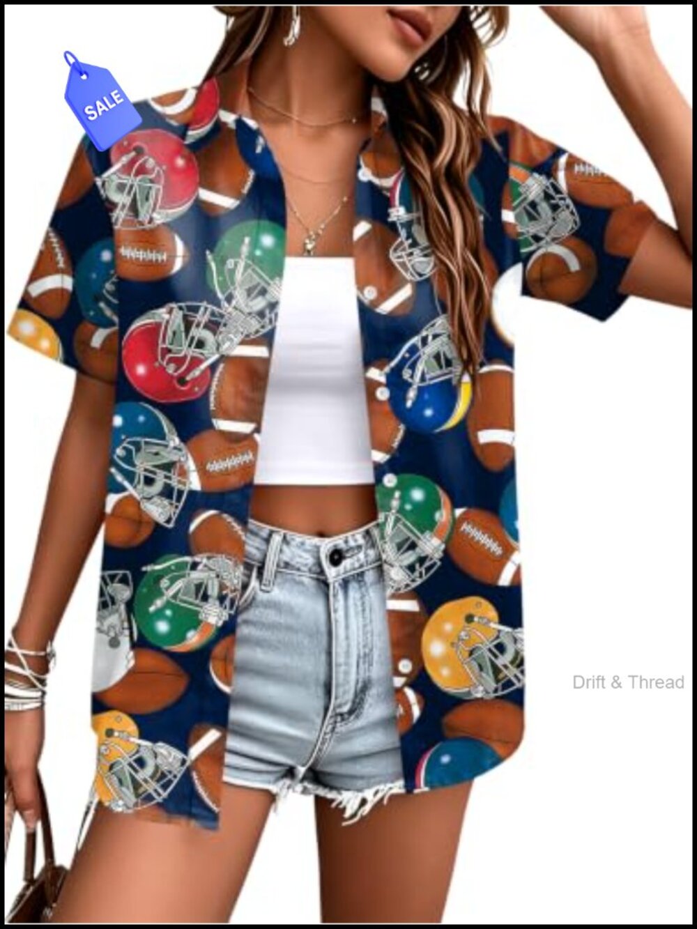 Women's Football Game Day Graphic T-Shirt Polyester Spandex V-Neck Short Sleeve